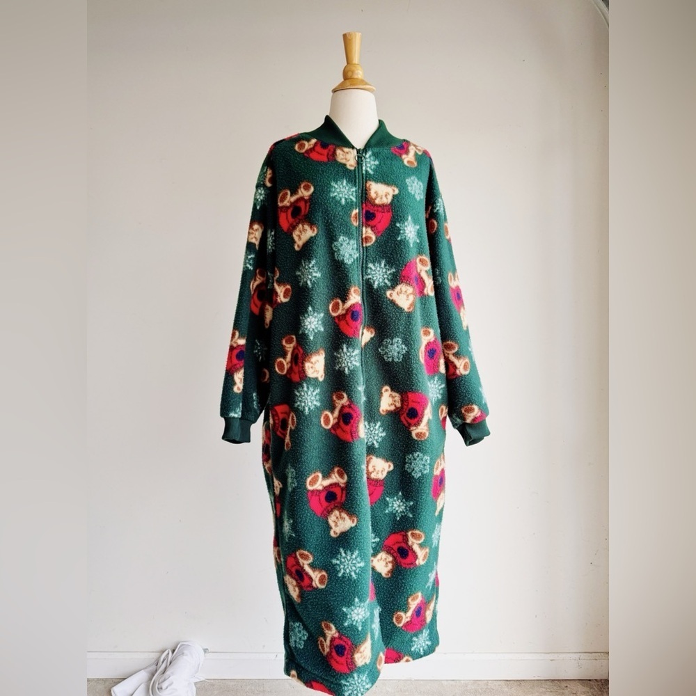 KATHY IRELAND Teddy Bear Flannel Zip Gown XL